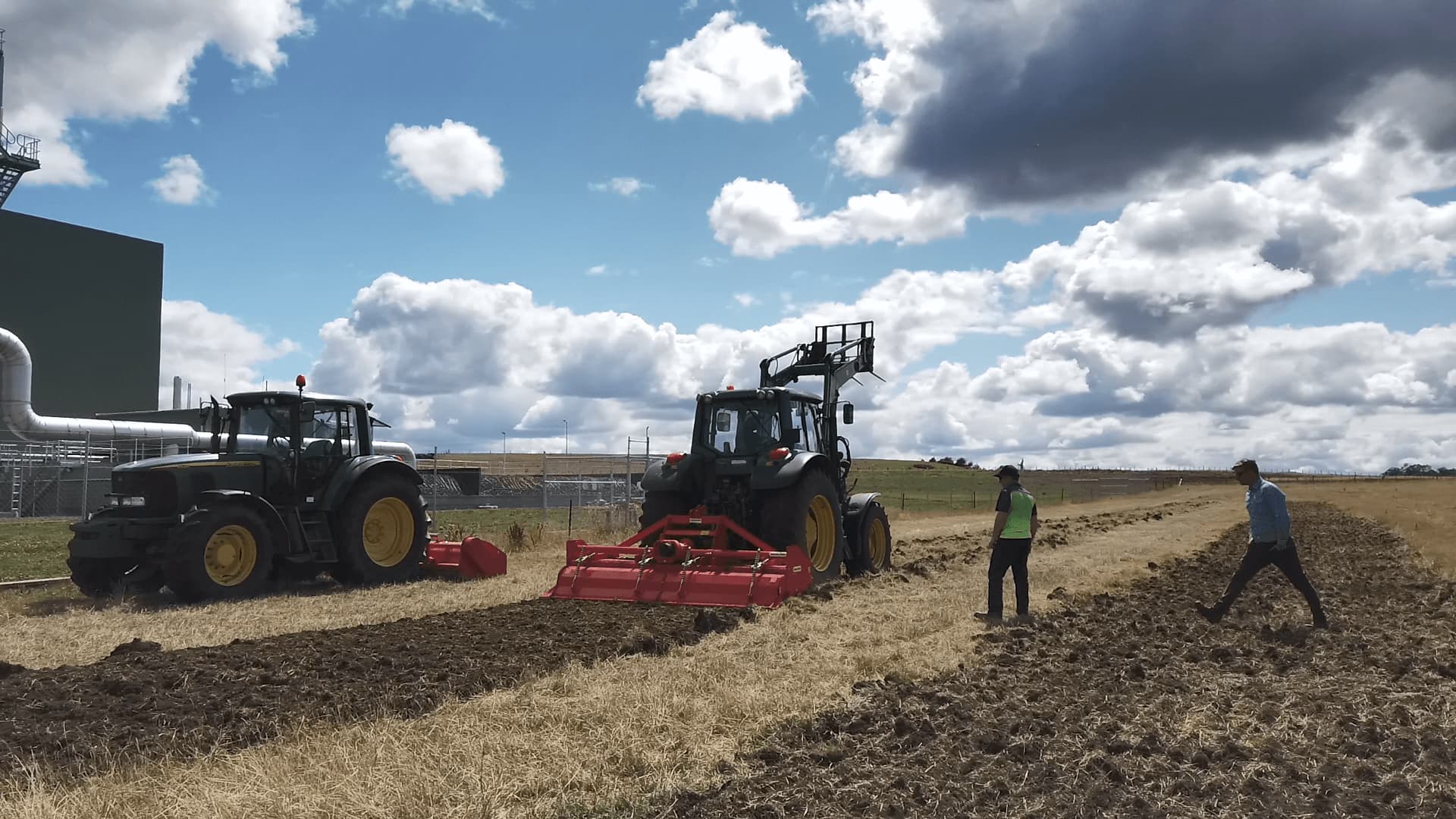 Delmade SC Series Rotary Hoe Behind a John Deere Tractor Working Image - Delmade Demo Day March 2020